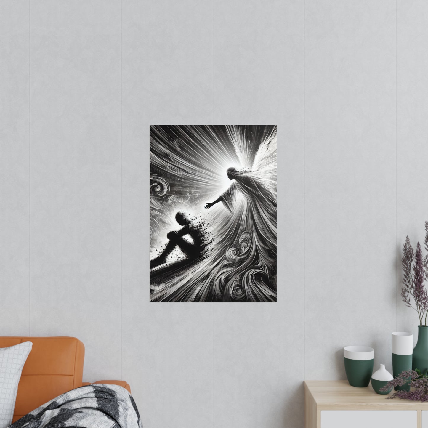 Poster Print - Abstract Black and White Image Symbolizing Mental Health Struggle and Hope