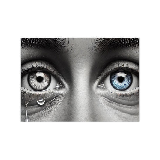 Poster Print - Black and White Image with Tears of Joy for Overcoming Anxiety and Exhaustion