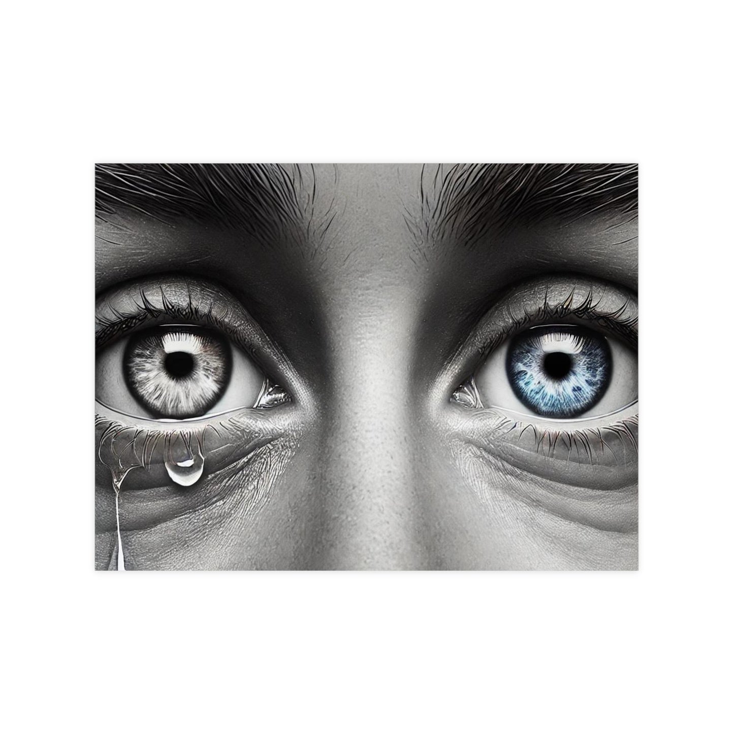 Poster Print - Black and White Image with Tears of Joy for Overcoming Anxiety and Exhaustion