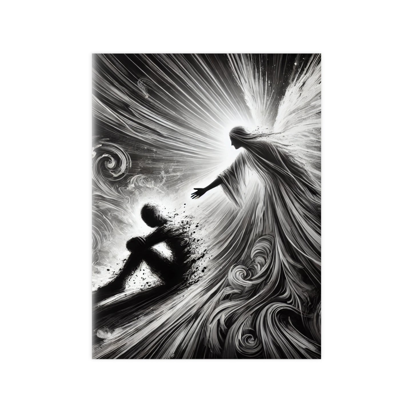 Poster Print - Abstract Black and White Image Symbolizing Mental Health Struggle and Hope