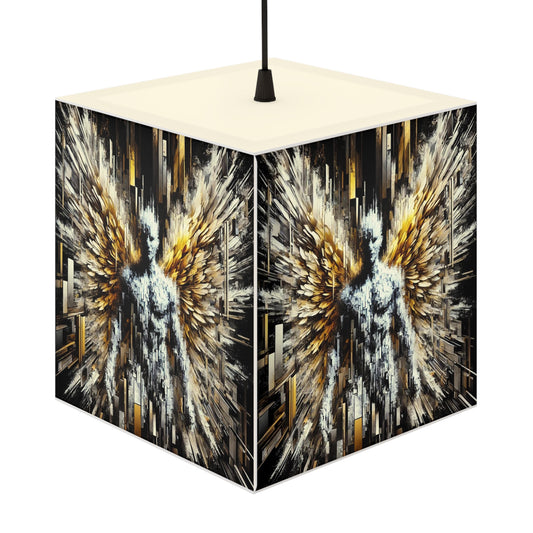 Cube Lamp with Abstract Angel Design