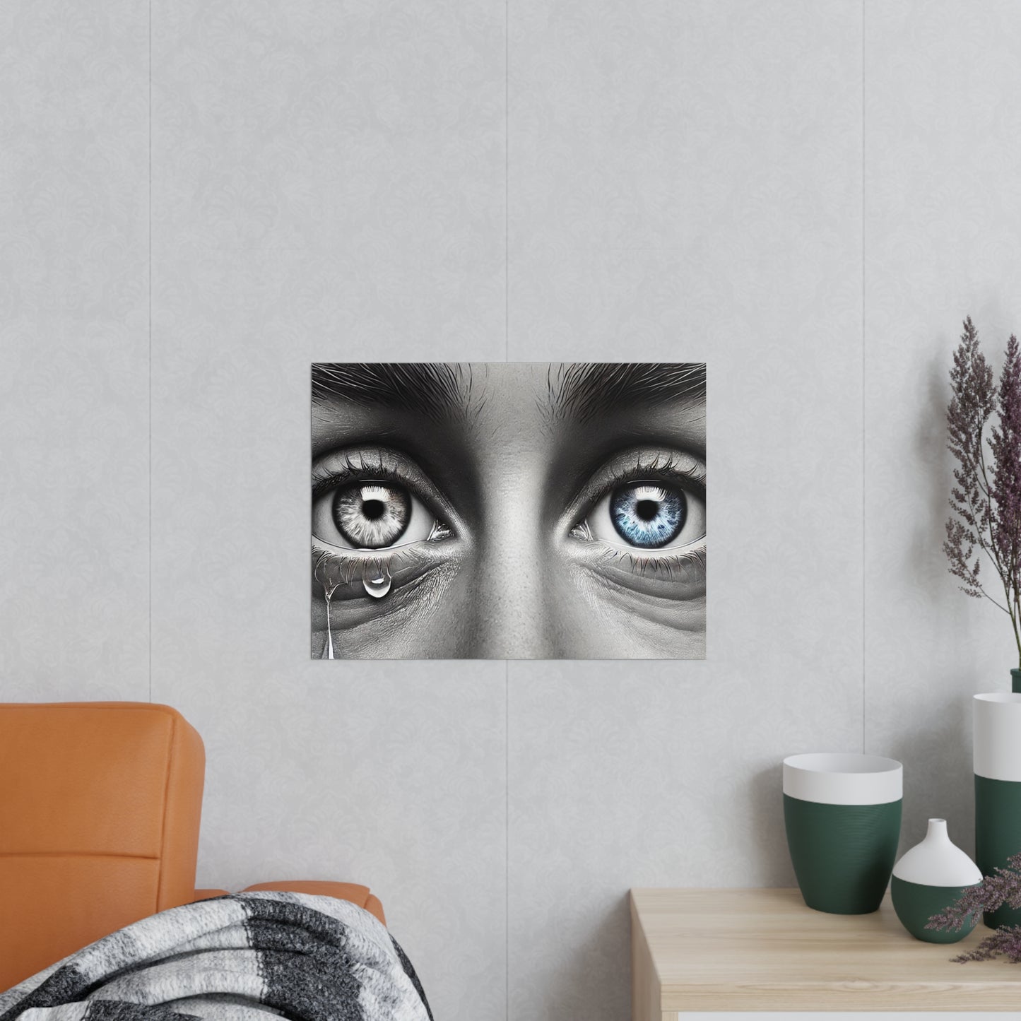 Poster Print - Black and White Image with Tears of Joy for Overcoming Anxiety and Exhaustion