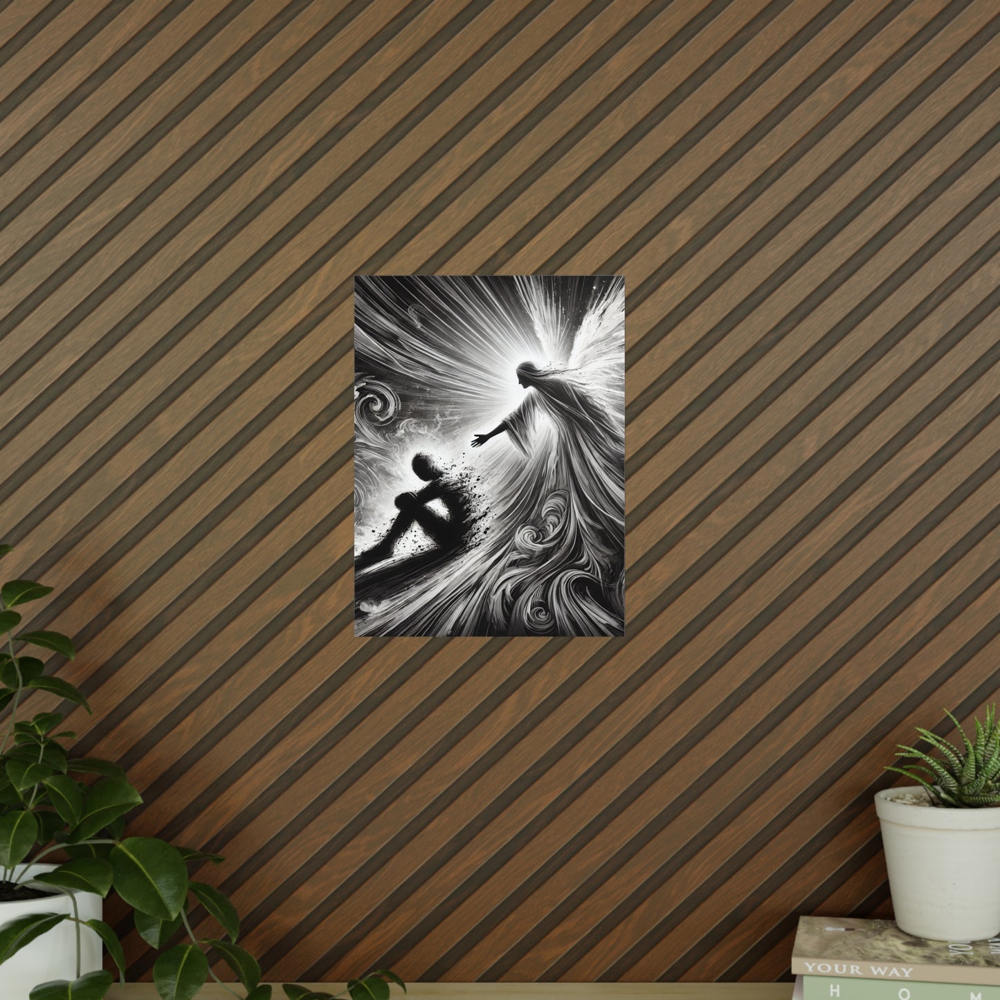 Poster Print - Abstract Black and White Image Symbolizing Mental Health Struggle and Hope