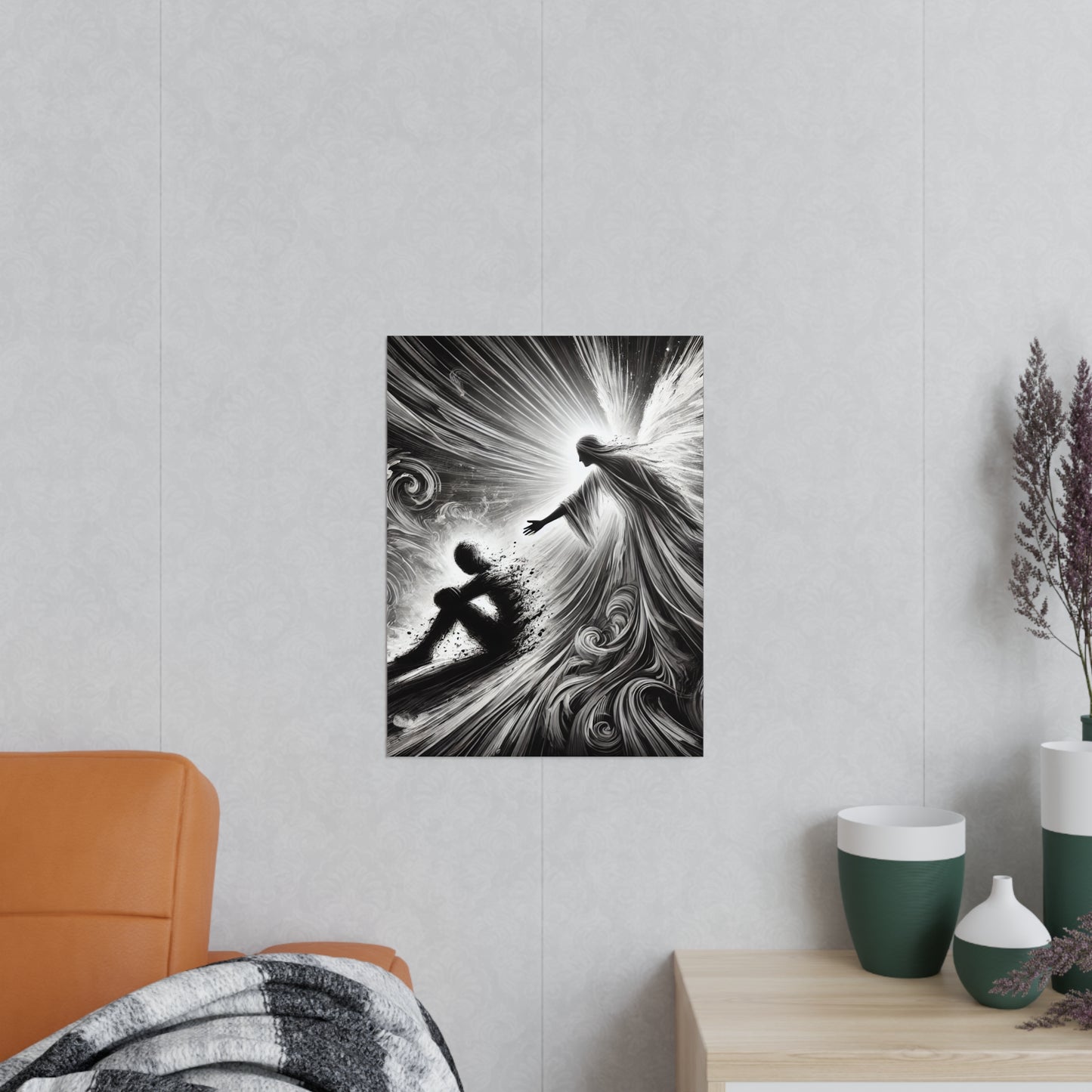 Poster Print - Abstract Black and White Image Symbolizing Mental Health Struggle and Hope