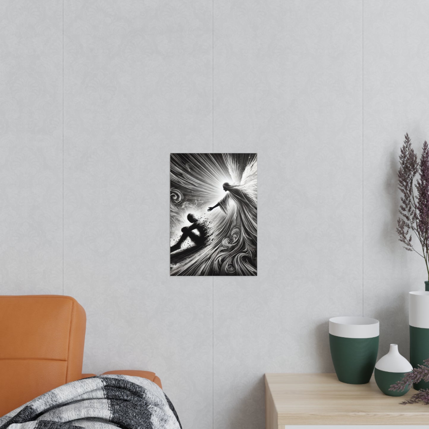 Poster Print - Abstract Black and White Image Symbolizing Mental Health Struggle and Hope