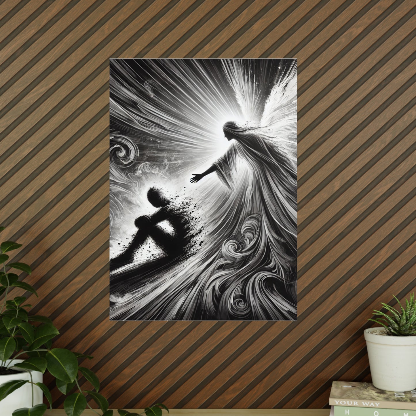 Poster Print - Abstract Black and White Image Symbolizing Mental Health Struggle and Hope