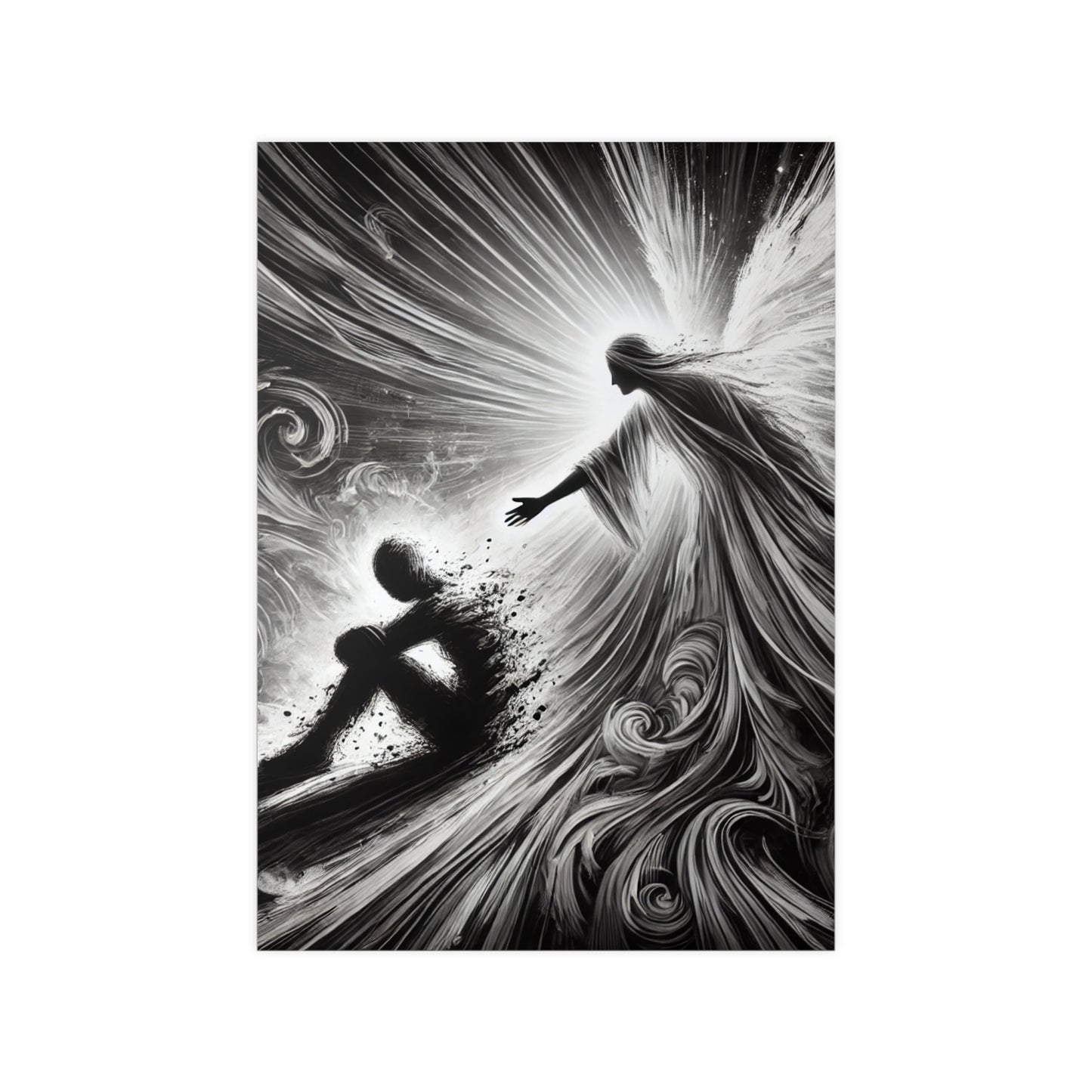 Poster Print - Abstract Black and White Image Symbolizing Mental Health Struggle and Hope